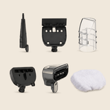 Dymac Velora Standaard Opzetstukken: vijf opzetstukken inclusief transparante self-cleaning nozzle, plus witte doek
